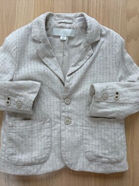 Zara Boys Striped Beige Linen Blazer Jacket